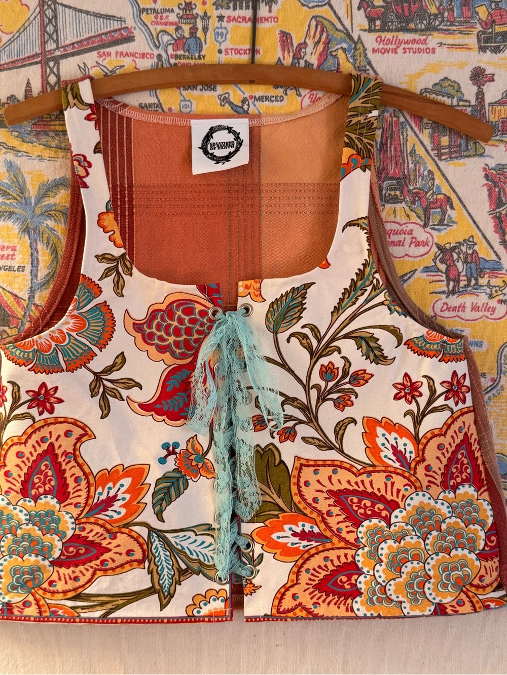 Handmade Floral Tie-Front Tank Top - Orange Multi